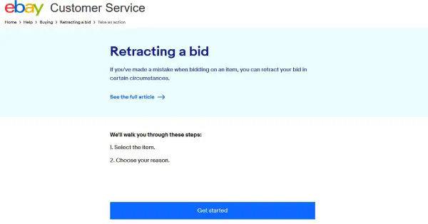 Как отменить ставку на eBay