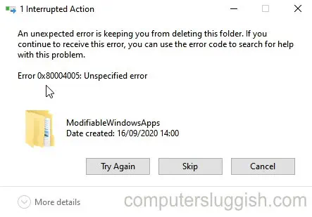 Как исправить код ошибки 0x80004005 при попытке удалить папку в Windows 10
