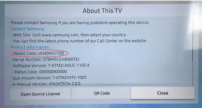 Как найти номер модели на телевизорах Samsung