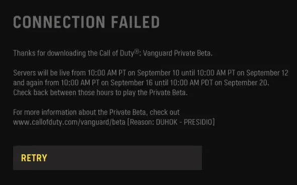Call Of Duty Vanguard Open Beta PlayStation Connection Failed Серверы отключены