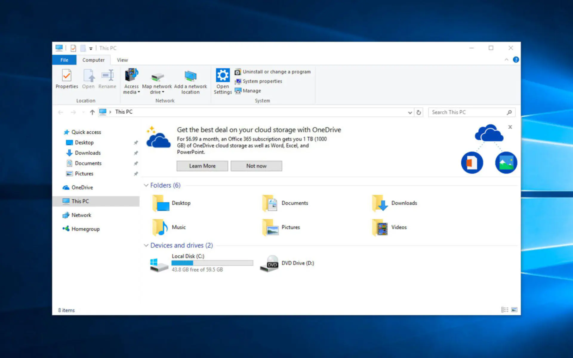 Как отключить рекламу OneDrive в проводнике файлов Windows 10