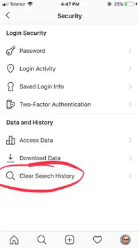Как очистить историю поиска в Instagram