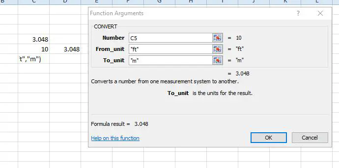 Как перевести футы в метры в Excel