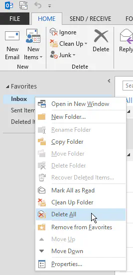 Как удалить все письма в Outlook
