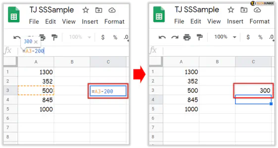 Как вычесть в Google Sheets с помощью формулы