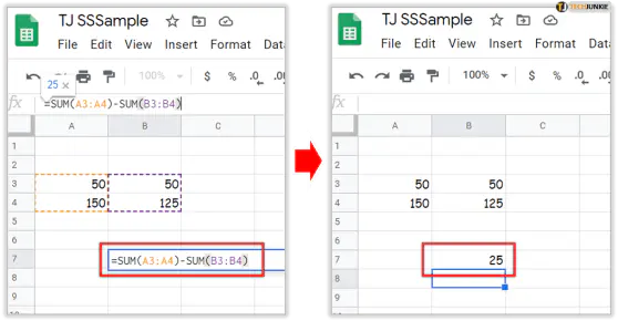 Как вычесть в Google Sheets с помощью формулы