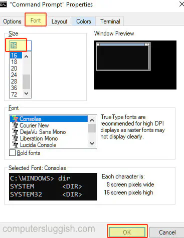 Как изменить размер шрифта в командной строке в Windows 10