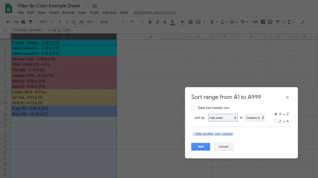 Как фильтровать по цвету в Google Sheets