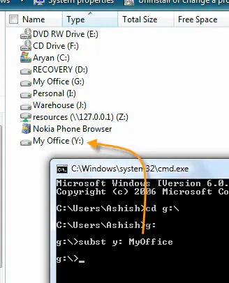 Создание виртуального диска любой папки из командной строки Windows