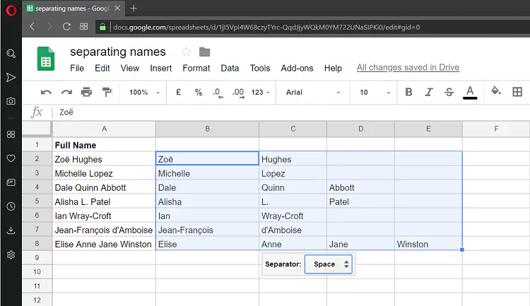 Как разделить имя и фамилию в таблицах Google