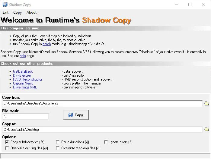 Создание полнофункциональных резервных копий файлов с помощью Shadow Copy