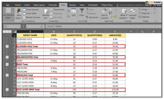 Как удалить промежуточные итоги в Excel