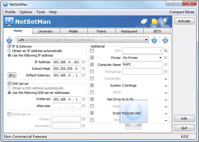 NetSetMan : Изменение всех сетевых настроек Windows 10 на ходу