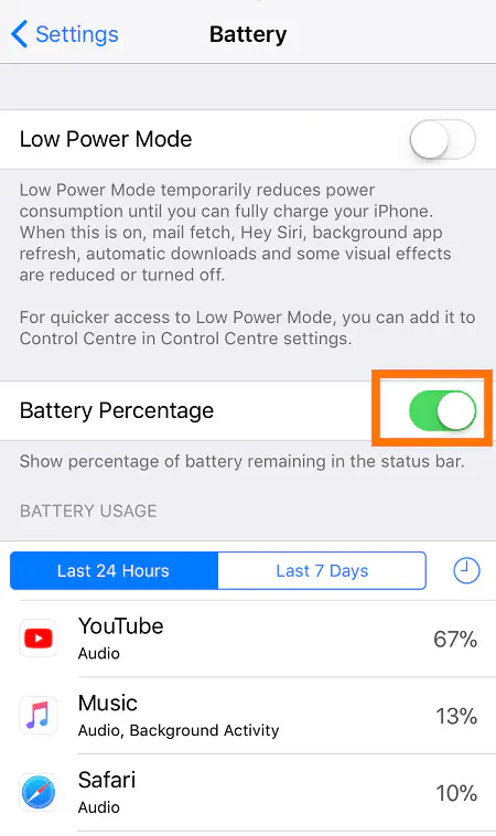 Как показать процент заряда батареи в верхней панели на iPhone XS/XS Max