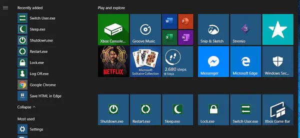 Как добавить плитки выключения, перезагрузки, сна и переключения в меню Пуск Windows 10/8