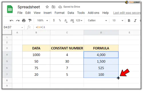 Как умножить столбец на константы в Google Sheets