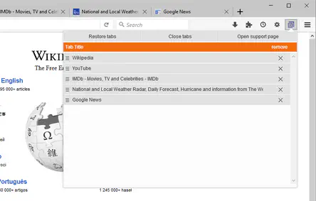 Сохранение и открытие вкладок из последнего сеанса просмотра в Firefox Chrome