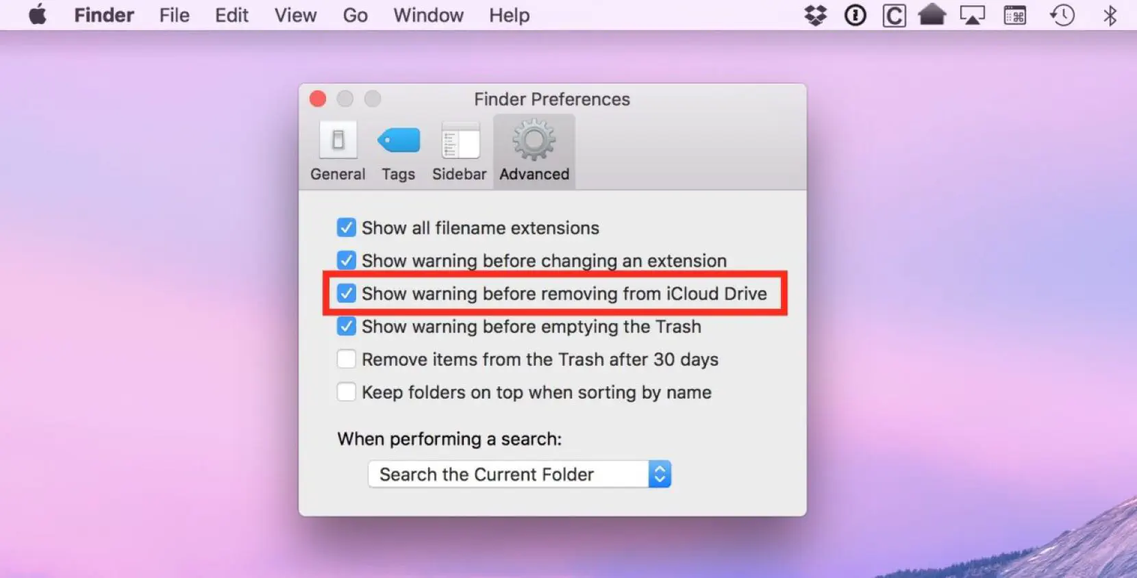 Как отключить предупреждения iCloud Drive при перемещении файлов на Mac