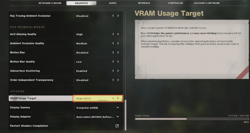 Call Of Duty Cold War увеличивает VRAM на ПК