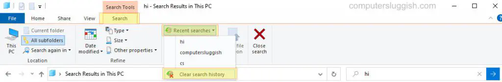 Как очистить историю поиска в проводнике файлов на компьютере Windows 10