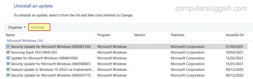 Как удалить установленные обновления Windows 10