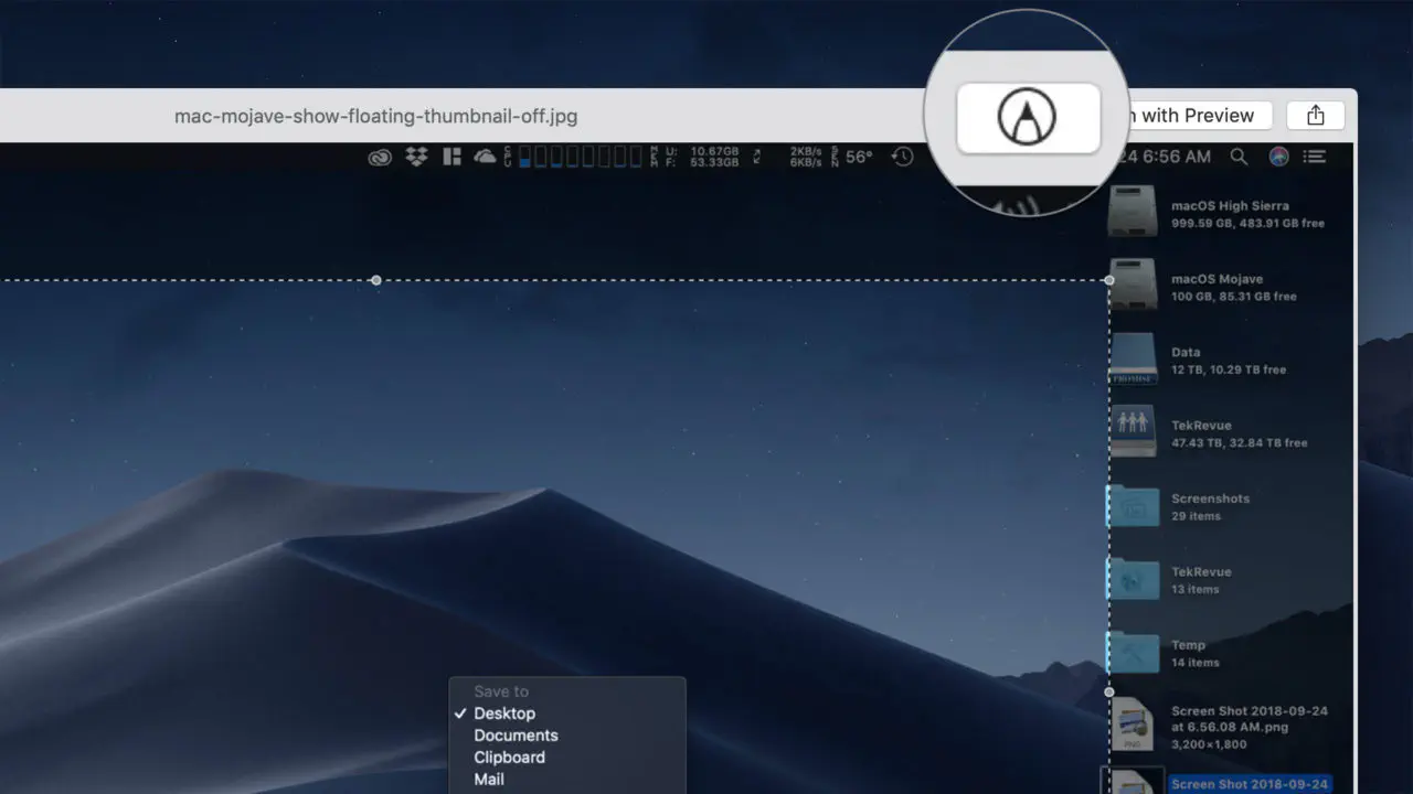 Как отключить миниатюры предварительного просмотра скриншотов в macOS Mojave