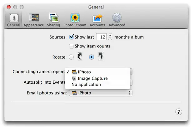Остановить автоматический запуск iPhoto при подключении iPhone