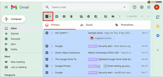 Как удалить всю почту в Gmail