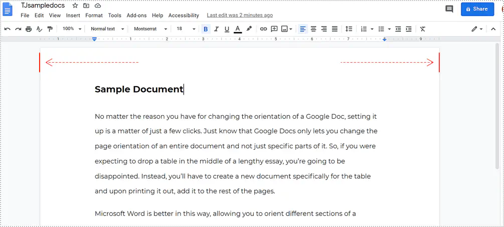 Как сделать Google Docs ландшафтным