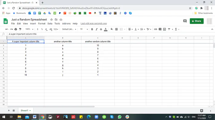 Как разморозить ячейки в Google Sheets