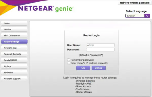 Логин и IP-адрес маршрутизатора Netgear