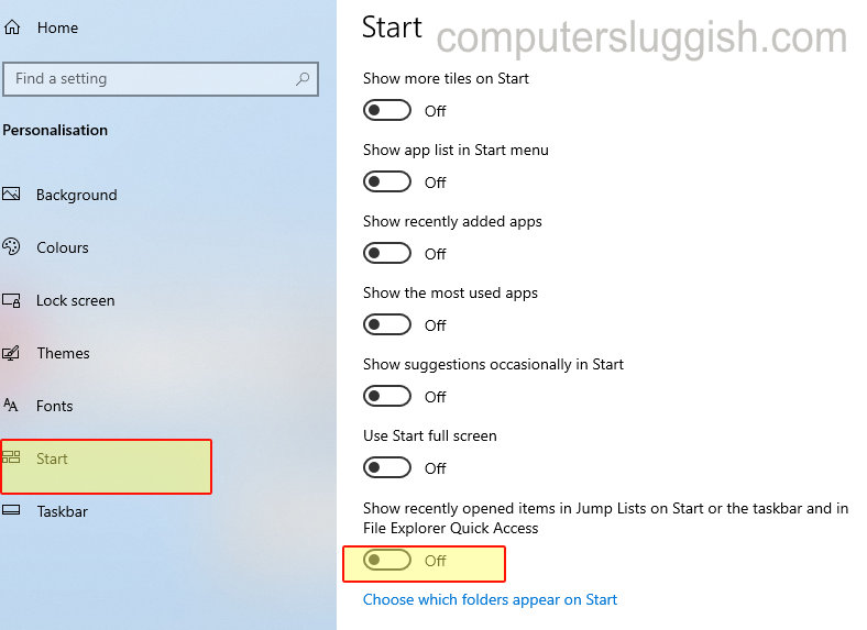 Как скрыть недавно открытые элементы / файлы в Windows 10