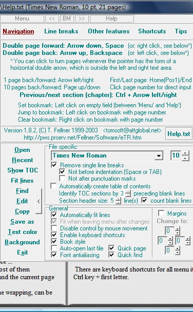 Чтение обычного текстового файла в виде книги с помощью eTextReader