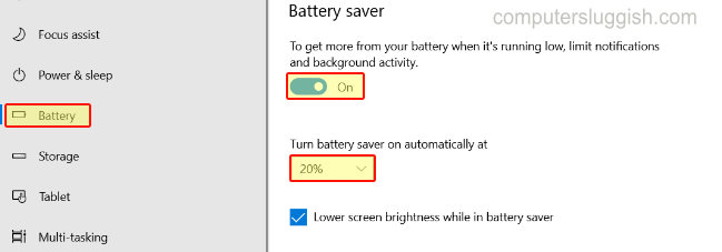 Включите экономию заряда батареи в Windows 10